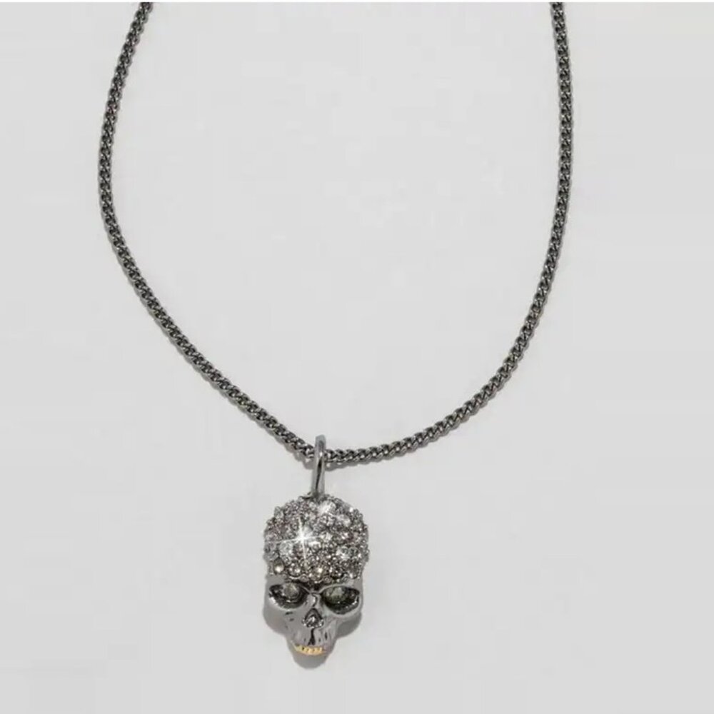 Alexis Bittar Gunmetal Skull Crystal Pave Pendant Necklace